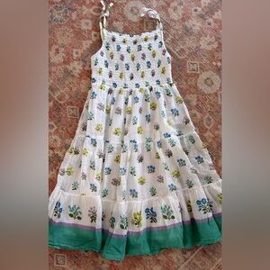 Mini Boden White Dress with Green and Blue Floral Pattern size 8/9